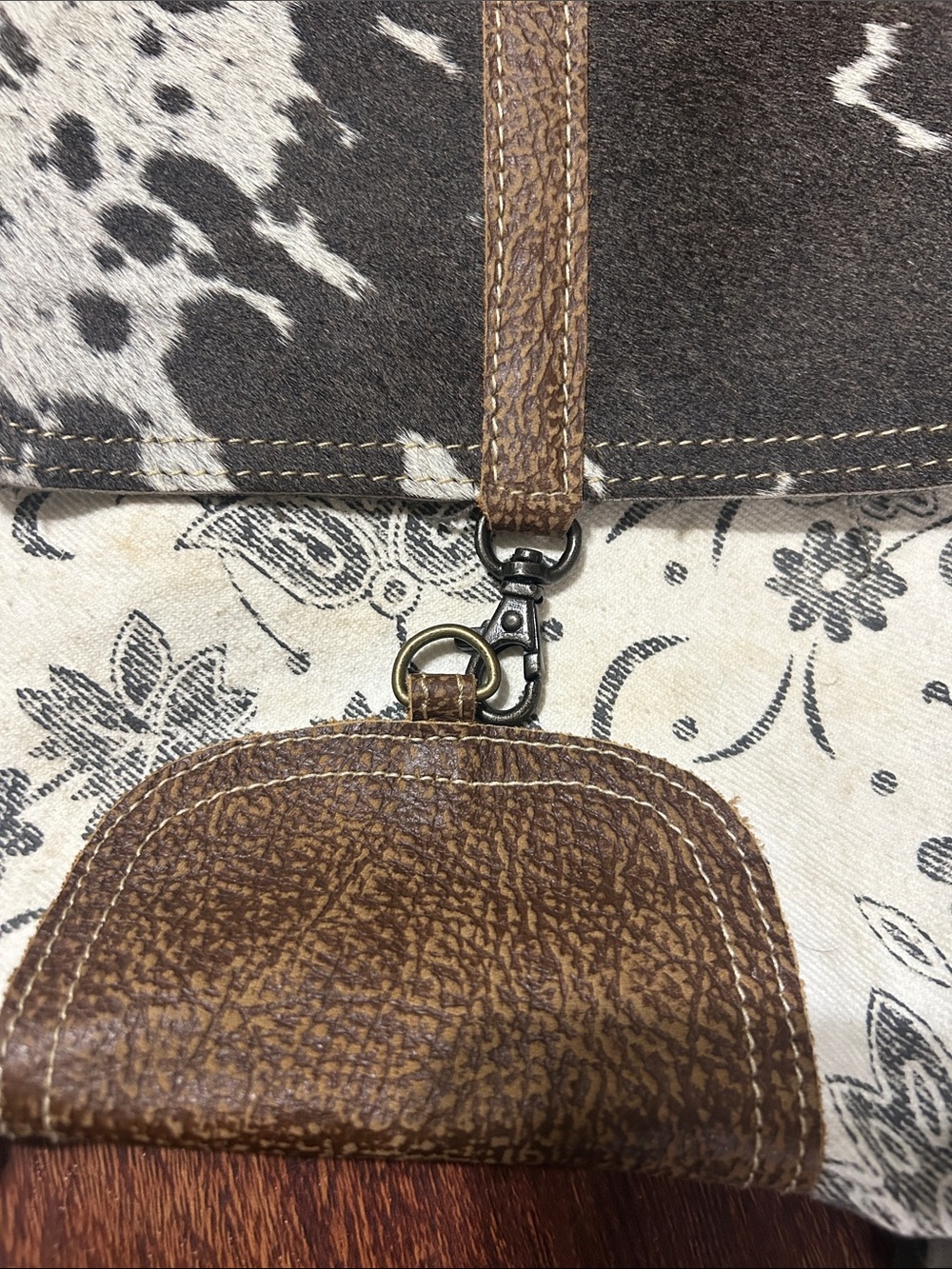 Myra Bag Bloom Bleach Floral Canvas & Black White Cowhide Backpack - Picture 4 of 9